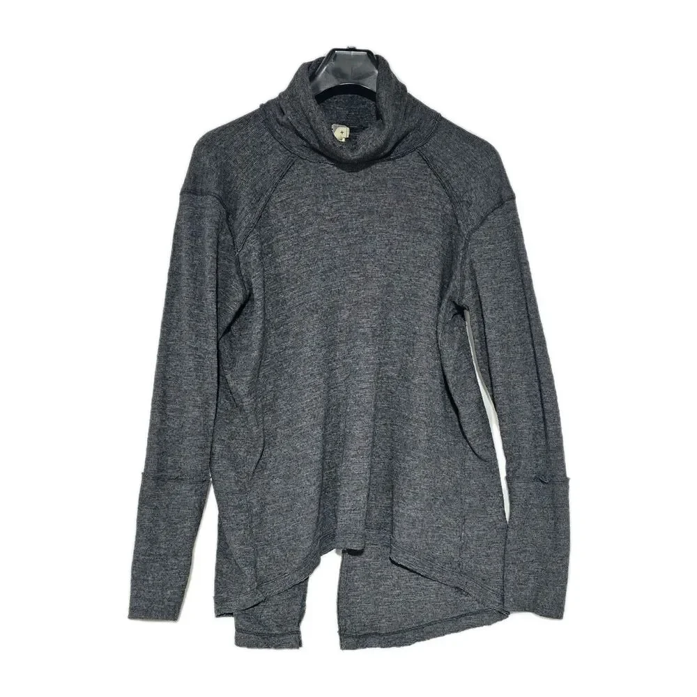Free People We The Free Tara Split Back Turtleneck Sweater Charcoal Gray Large